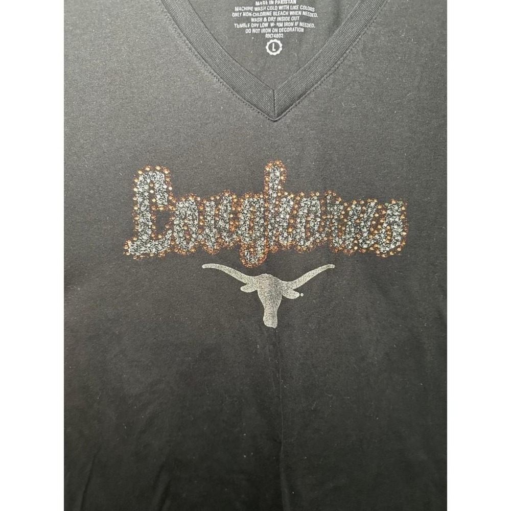 Vintage Black Texas Longhorns rhinestone V-neck shirt. Size large by Three squar - Picture 4 of 6